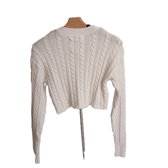 Aerie White Cable Knit Cropped Crew Neck Cotton Sweater Women’s Size XS - Picture 3 of 16